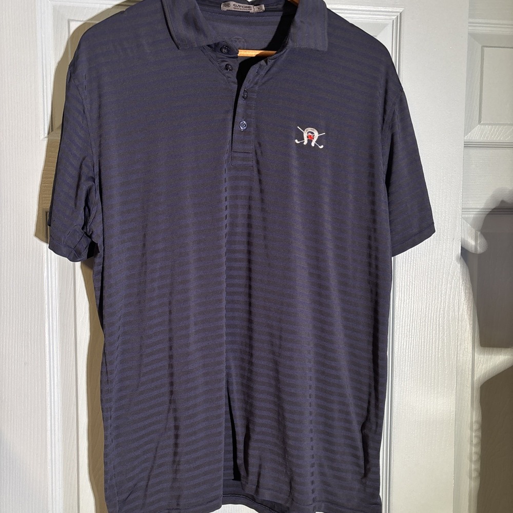 G Fore Polo Golf Men's Shirt Blue/black Stripes Sz Large